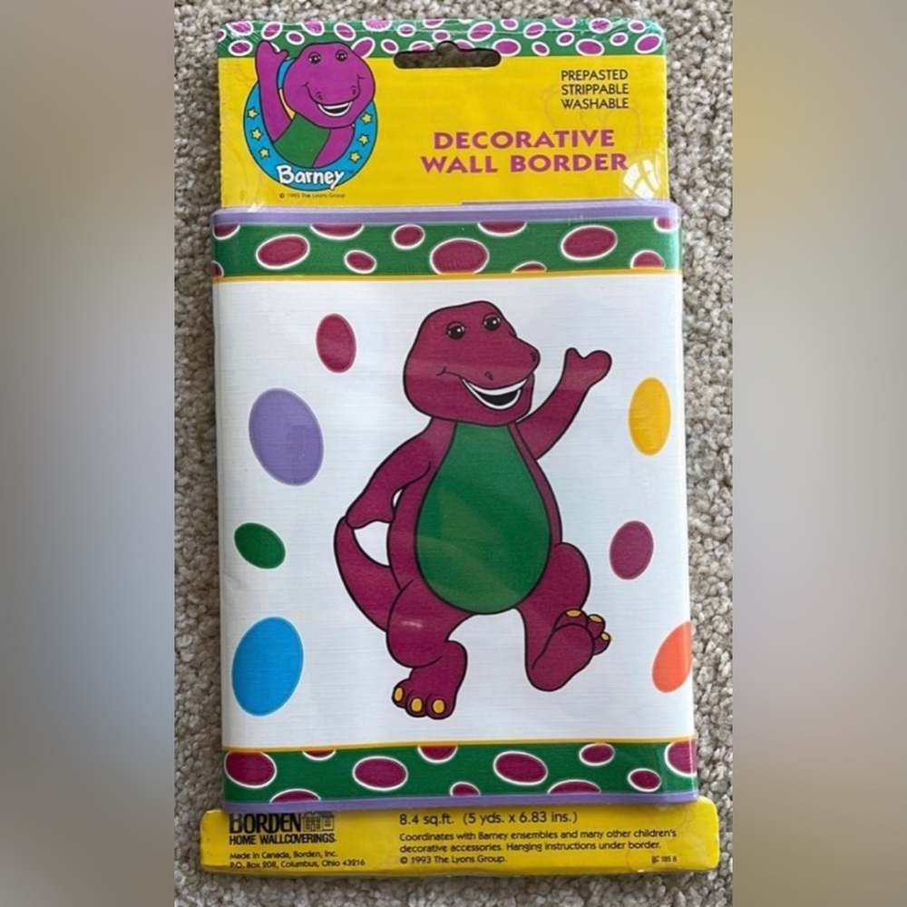 NIP Vintage Barney The Purple Dinosaur Prepasted Wall Border 15’ x 6.83” 1993